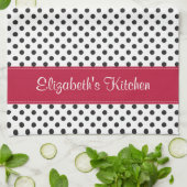 Personalisiert Schwarz-weiße Polka Dot Red Küchentuch (Gefaltet)