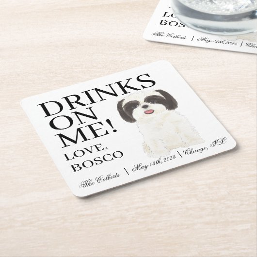 Personalisiert Schwarz-weiße Shih Tzu Wedding Rechteckiger Pappuntersetzer (angewinkelt)