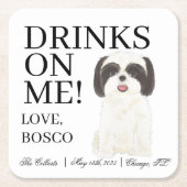 Personalisiert Schwarz-weiße Shih Tzu Wedding Rechteckiger Pappuntersetzer (Vorderseite)