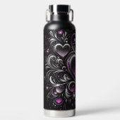 Personalisiert Schwarze und lila Glitzer Trinkflasche (Vorderseite)