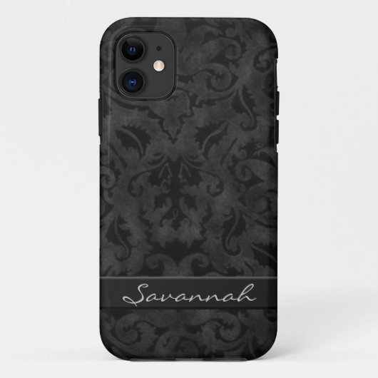 Personalisiert Schwarzer Damast Case-Mate iPhone Hülle (Rückseite)