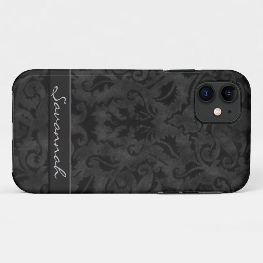 Personalisiert Schwarzer Damast Case-Mate iPhone Hülle (Rückseite (Horizontal))