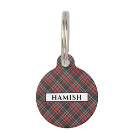 Personalisiert Schwarzes Rot und Creme Tartan Gemu Haustiermarke