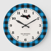 Personalisiert Scottie Dog Buffalo Karo Blue Große Wanduhr (Vorderseite)