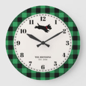 Personalisiert Scottie Dog Buffalo Karo Green Große Wanduhr (Vorderseite)