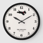 Personalisiert Scottie Dog Individuelle Name Black Große Wanduhr (Vorderseite)