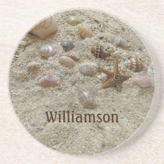 Personalisiert Seashells Beach Coastal Sandstone Getränkeuntersetzer (Vorne)