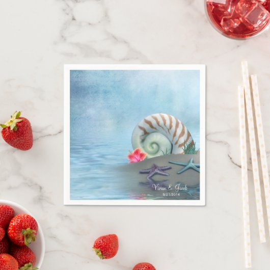 Personalisiert Seashells Wedding Napkins Serviette (Beispiel)