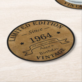 Personalisiert sechzig Vintagen Geburtstagsgeschen Runder Pappuntersetzer