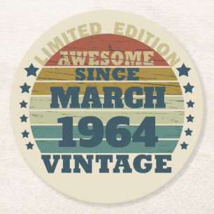 Personalisiert sechzig Vintagen Geburtstagsgeschen Runder Pappuntersetzer