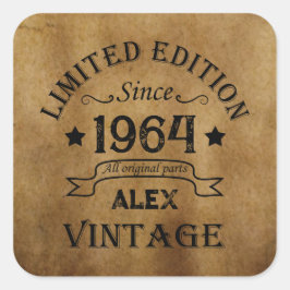 Personalisiert sechzigste Vintage 60. Geburtstagsp Quadratischer Aufkleber