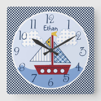 Personalisiert "Segel weg/nautisch/Boote Kinderuhr Quadratische Wanduhr