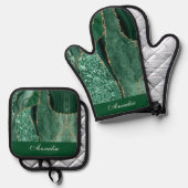 Personalisiert Sequin Green Agate Ofenhandschuh & Topflappen-Set (Vorderseite/Rückseite)