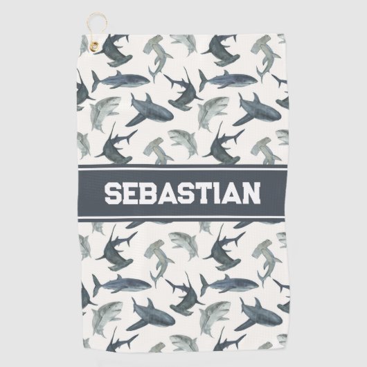 Personalisiert Shark Golf Handtuch | Aquarellhaie (Vorderseite)