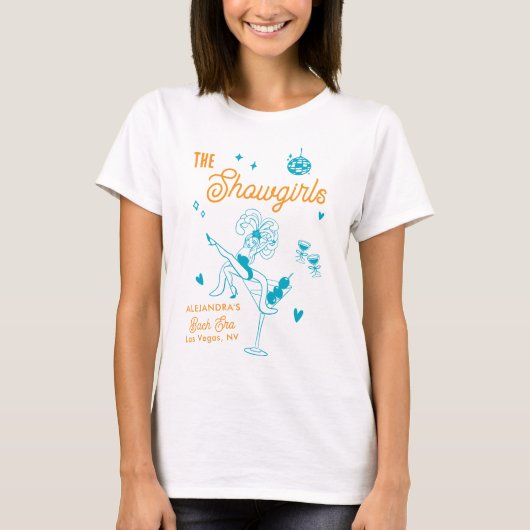 Personalisiert Showgirl Brautparty Bachelorette T-Shirt (Vorderseite)