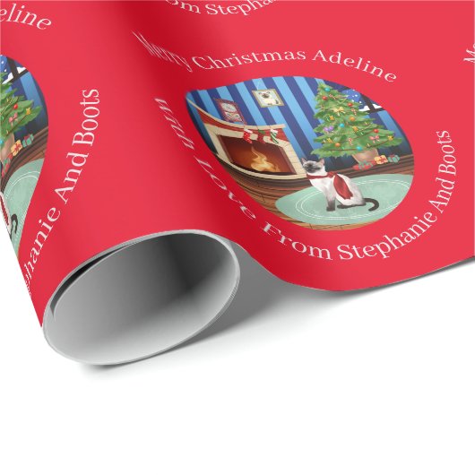 Personalisiert Siamese Kitty Cat Weihnachten Geschenkpapier (Rolleneckpunkt)