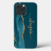 Personalisiert Signature Aquamarin Blue Gold Agate Case-Mate iPhone Hülle (Rückseite)