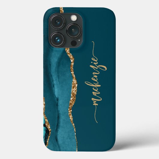 Personalisiert Signature Aquamarin Blue Gold Agate Case-Mate iPhone Hülle (Rückseite)