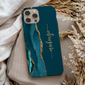 Personalisiert Signature Aquamarin Blue Gold Agate Case-Mate iPhone Hülle