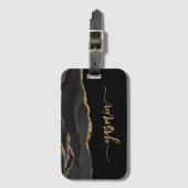 Personalisiert Signature Black Gold Agate Gepäckanhänger (Vorderseite Vertikal)