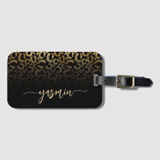 Personalisiert Signature Black Gold Leopard Spots Gepäckanhänger (Vorderseite (Horizontal))