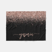 Personalisiert Signature Black Rose Gold Glitzer Fleecedecke (Vorderseite (Horizontal))