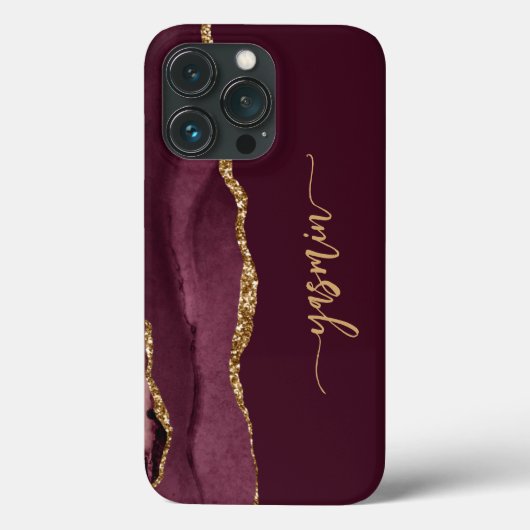 Personalisiert Signature Burgundy Gold Agate Case-Mate iPhone Hülle (Rückseite)