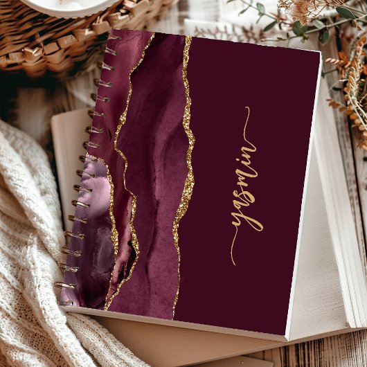 Personalisiert Signature Burgundy Gold Agate Notizblock