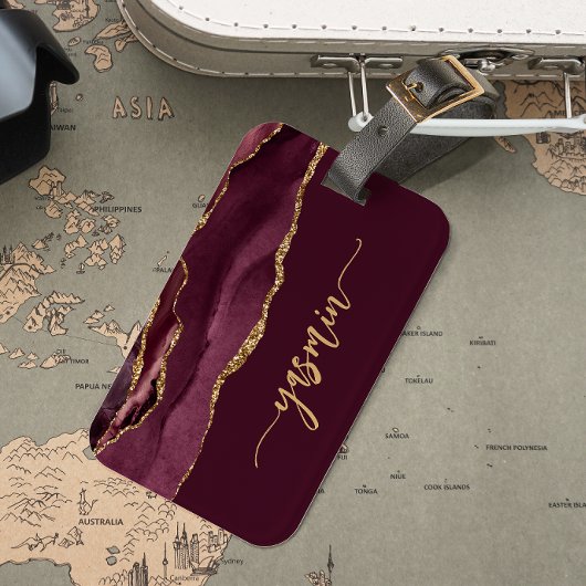 Personalisiert Signature Burgundy Red Gold Agate Gepäckanhänger