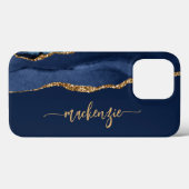 Personalisiert Signature Navy Blue Gold Agate Case-Mate iPhone Hülle (Rückseite (Horizontal))