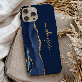 Personalisiert Signature Navy Blue Gold Agate Case-Mate iPhone Hülle