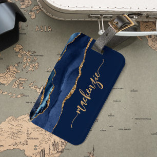 Personalisiert Signature Navy Blue Gold Agate Gepäckanhänger
