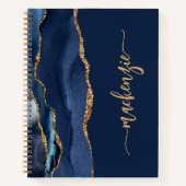 Personalisiert Signature Navy Blue Gold Agate Notizblock (Vorderseite)