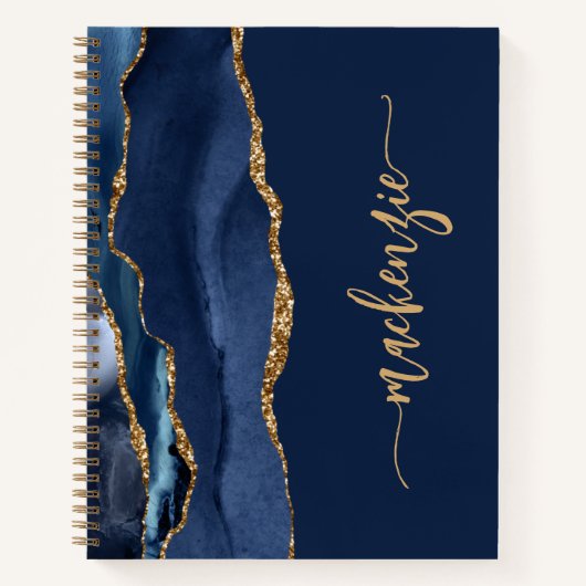 Personalisiert Signature Navy Blue Gold Agate Notizblock (Vorderseite)