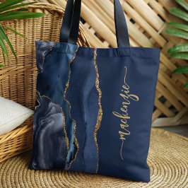 Personalisiert Signature Navy Blue Gold Agate Tasche