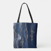 Personalisiert Signature Navy Blue Gold Agate Tasche (Rückseite)