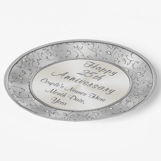 Personalisiert Silver 25-jähriger Paper-Teller Pappteller (Schrägansicht)