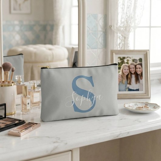 Personalisiert Simple Blue Monogram Zubehörtasche