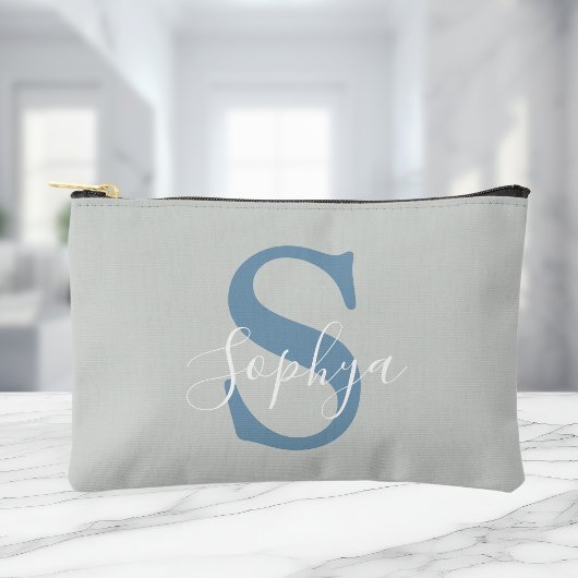 Personalisiert Simple Blue Monogram Zubehörtasche