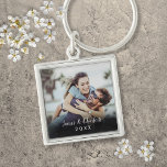 Personalisiert Simple Modern Elegantes Script-Foto Schlüsselanhänger<br><div class="desc">Personalisieren Sie mit Ihrem Lieblings-Foto mit Ihren Namen und das Jahr und schaffen Sie eine einzigartige Erinnerung und Geschenk. Ein schöner Schatz!</div>