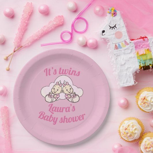 Personalisiert sind es Zwillingsbaby Dusche Party Pappteller (Party)