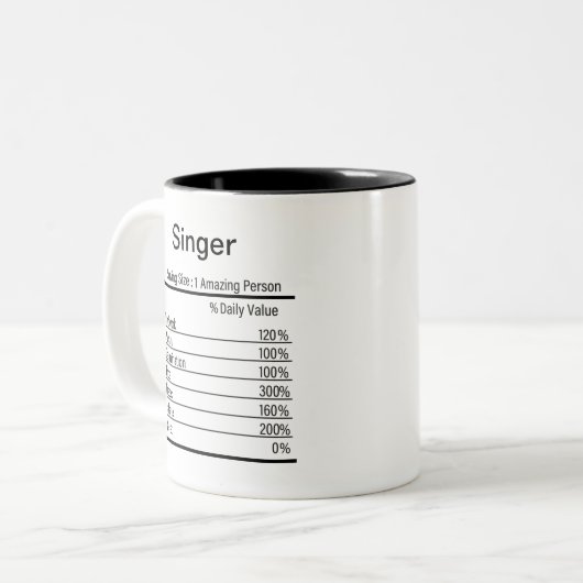 Personalisiert Singer Nutrition Fakten Zweifarbige Tasse (Vorderseite Links)