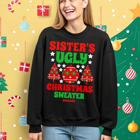 Personalisiert Sisters hässlicher Weihnachtssüßer Sweatshirt