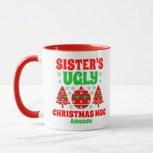 Personalisiert Sisters hässlicher Weihnachtssüßer Tasse (Links)