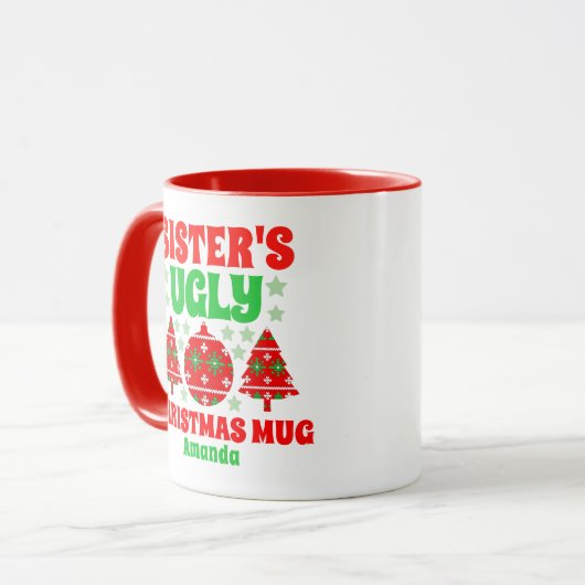 Personalisiert Sisters hässlicher Weihnachtssüßer Tasse (Vorderseite Links)