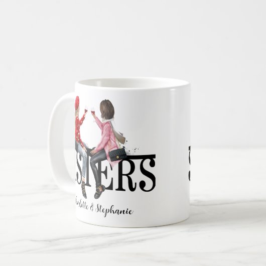 Personalisiert Sisters Wasserfarbe Kaffeetasse (Vorderseite Links)