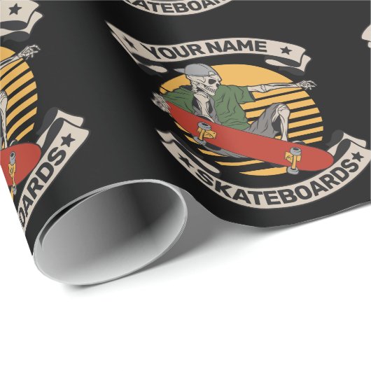 Personalisiert Skateboard Nose Grab Skeleton Skate Geschenkpapier (Rolleneckpunkt)