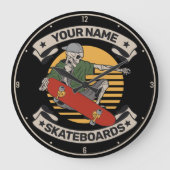 Personalisiert Skateboard Nose Grab Skeleton Skate Große Wanduhr (Vorderseite)