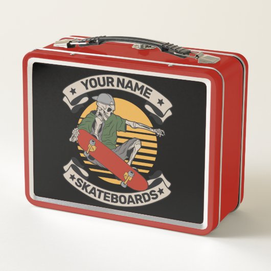 Personalisiert Skateboard Nose Grab Skeleton Skate Metall Brotdose (Rückseite)