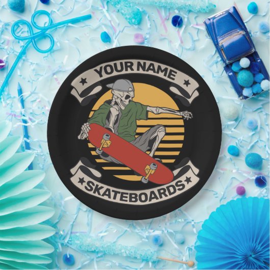 Personalisiert Skateboard Nose Grab Skeleton Skate Pappteller (Party)